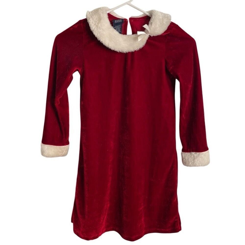 Basic Editions Girls Holiday Santa Dress 6/6X Red Velour Faux Fur Collar Cuffs
